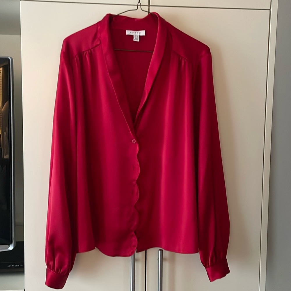 Theory Vibrant Red Button Down Shirt
